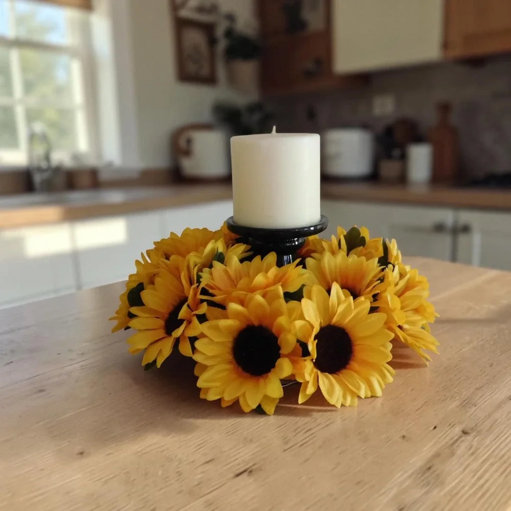 Yellow Sunflower Mini Wreath, Grapevine Base, Cabinet Decor, Candle Ring